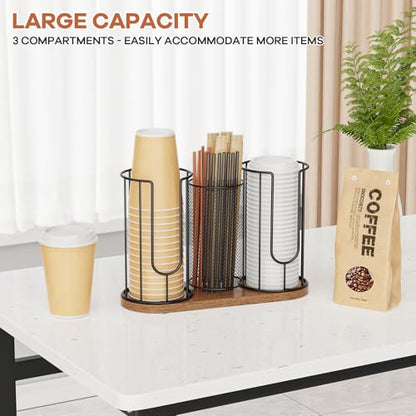Coffee Cup Dispenser, Coffee Cup and Lid Holder, 3... (Black 1 | Wood)