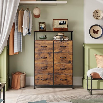 Fabric Dresser for Bedroom with Open Shelves, Tall... (Wood)