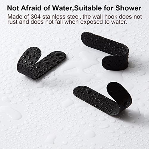 Adhesive Hooks,12 Pcs, Heavy Duty Hold 12Lbs, Stainless Steell Wall Hanger | Black Adhesive Hanger for Hanging, Metal Sticky J Strip Hooks, for Hat, Coat, Picture, Backpack, Garage
