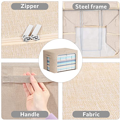FHSQX 2 Pack Clothes Storage Bins with Metal Frame, Beige, 15.7x11.8x11.7 Inch