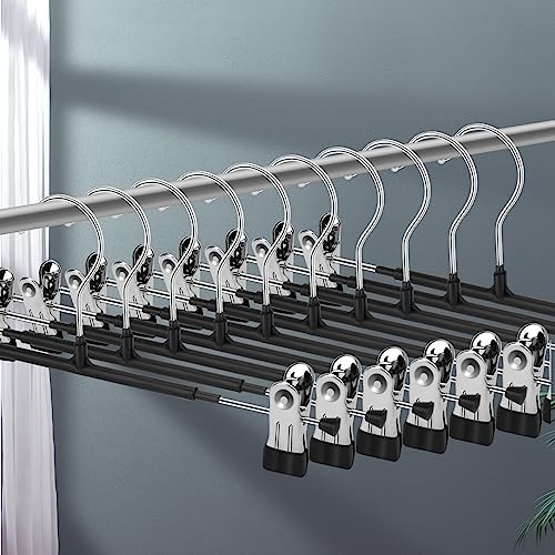 20 Pack Pants Hangers with Clips,Skirt Hangers Space Saving, Heavy-Duty Pant Hangers Metal Clothes Hanger for Closet, Black