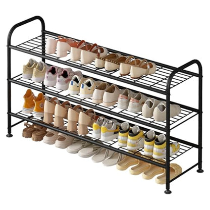 LINZINAR 3 Tier Long Shoe Rack for Closet Metal Shoe Organizer for Entryway | Spacious design stores 20+ pairs of shoes,durable metal frame,space-saving organizer for closet, hallway, and Entryway Black