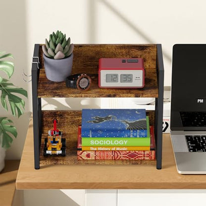 RUILALIFE 2 Tier Kitchen Counter Shelf Organizer, Coffee Bar Station Organizer for Countertop，Space Saving Spice Rack, Desk Shelf Riser, Coffee Bar Accessories(Rustic Brown, Medium)