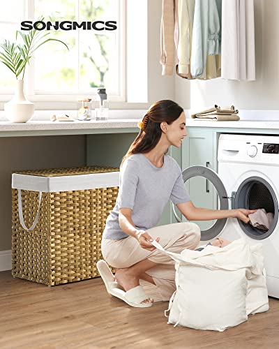 SONGMICS Laundry Hamper with Lid, 130L Wicker Laundry Basket | 6 Mesh Bags, 2 Removable Liner Bags, 13 x 26 x 23.6 Inches, Natural, ULCB253N01