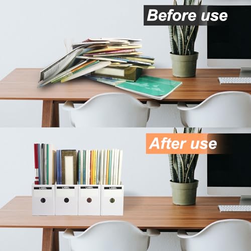 Limitliho 24 Pack White Cardboard Magazine Holder for Desk or Shelves | 10.6''H×10.2'L×3.5''W Magazine File Holder, Vertical Book Bins for Classroom and Library, Magazine Storage Box with Label