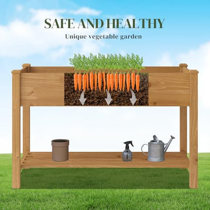 Wooden Planter Elevated Wooden Raised Garden Bed with Legs Planter Box | 48 x 24 x 30In Elevated Wood Planter Stand for Backyard, Patio, Balcony with Bed Liner, 200 Pound Capacity - Brown