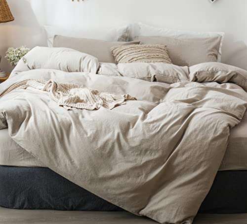MooMee Duvet Cover Set 100% Washed Cotton Linen Like King | Relaxed Linen-like Texture. Soft, Breathable & Long-lasting Comfort. Lightweight. Hidden Zipper with 8 Interior Corner Ties