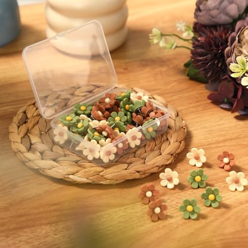 Sawysine 60 Pcs Cute Push Pins Decorative Push Pins Thumb Tacks Colorful Flower Pushpins, Flower Thumb Tack for Cork Board Wall Office Home(Coffee Color, Beige, Green)