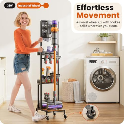Vacuum Stand for Dyson V15 V12 V11 V10 V8 V7 V6 Gen5, Standing Dock with Accessory Holder, Vacuum Attachments for Dyson Replacement Parts, Floor Docking Station with Cordless Vacuum Storage Organizer