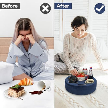 Couch Cup Holder Pillow - Cup Glass Cozy Pillow | Couch Caddy Sofa Bed Buddy Holds Drinks, Snacks, Remote, Phones, Tablet. Keep Drinks Stand and Prevent Spills for Car, Park, Beach, Picnic.(Navy)