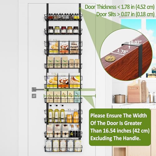 9 Tier Over Door Pantry Organizer, 2-in-1 Adjustab... (Black | Iron)