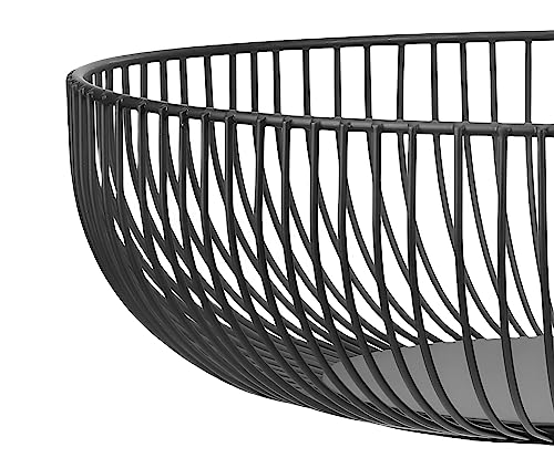 Fruit Bowl for Kitchen Counter, Black Wire Fruit Bowl, Metal Countertop Fruit Basket, 11 Inches Round Holder for Lemon, Banana, Candy, Snack in Office (Round C)