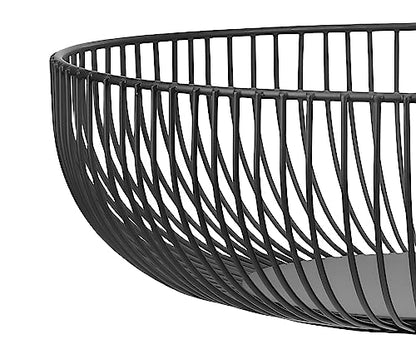Fruit Bowl for Kitchen Counter, Black Wire Fruit Bowl, Metal Countertop Fruit Basket, 11 Inches Round Holder for Lemon, Banana, Candy, Snack in Office (Round C)