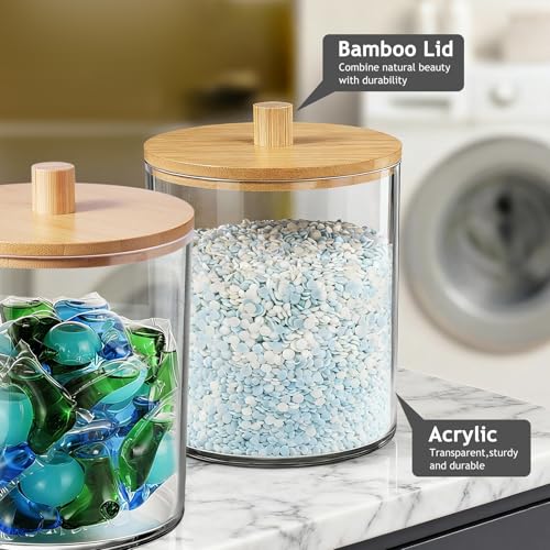 1 Pack 50oz Laundry Pods Container with Natural Bamboo Lid