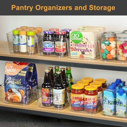 Pantry Organizers and Storage, 12 Pack Clear Plastic Storage Bins for Freezer, Multi-Use Organizer Bins for Kitchen, Office, Fridge, Cabinet and Shelf Organizing