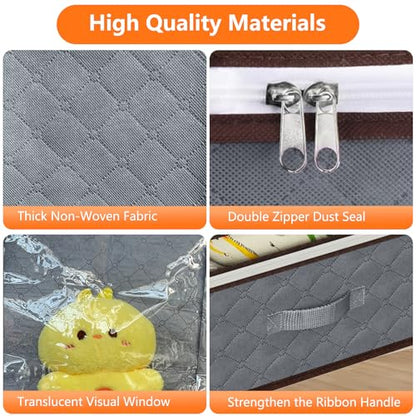 90L Under Bed Storage Containers,4-Pack Closet Organizer Storage Bins ,Grey | for Organization and Storage Clothes, Shoes, Blankets & Pillows,Visible Transparent Top Storage Bins with Lids
