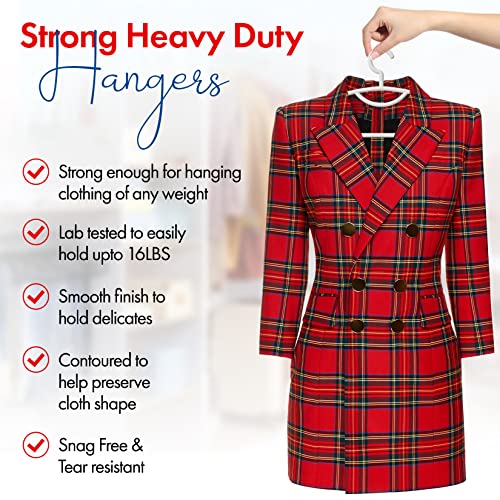 Plastic Clothes Hangers- Heavy Duty Plastic Hangers for Clothes, Coats, Dress, Suits- Non Slip Closet Cloth Hanger with Hook for Scarves, Belts & Ties- Snag Free White Hangers for Shirts (Pack of 12)