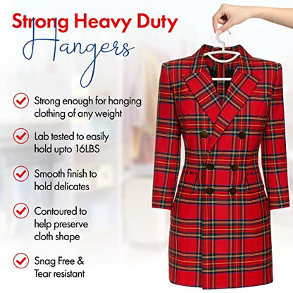 Plastic Clothes Hangers- Heavy Duty Plastic Hangers for Clothes, Coats, Dress, Suits- Non Slip Closet Cloth Hanger with Hook for Scarves, Belts & Ties- Snag Free White Hangers for Shirts (Pack of 12)