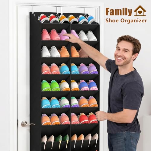 20-30 Pairs Over the Door Shoe Organizer, Breathable Pockets Hanging Shoe Storage for Closet, 10-Tier Door Shoes Rack, Handing Shoes Holder Fit All the Family's Sneakers, Boots, Heels, Black