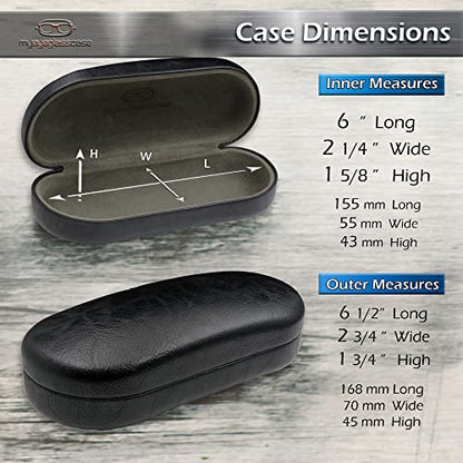 Large Sunglasses Case - Hard Glasses Case Holder w/Pouch & Cloth - Eyeglass Case Aviator Frames Men & Women