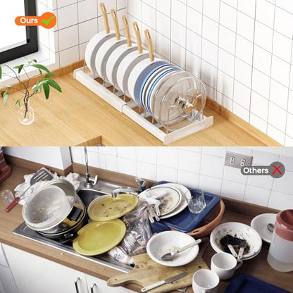 Nigelia 2 Pack Pots and Pans Organizer for Under Cabinet, 22" Expandable Food Storage Container Lid Organizers with 10 Adjustable Dividers Pot Lid Holders Rack Inside Cabinet&Kitchen Countertop(White)