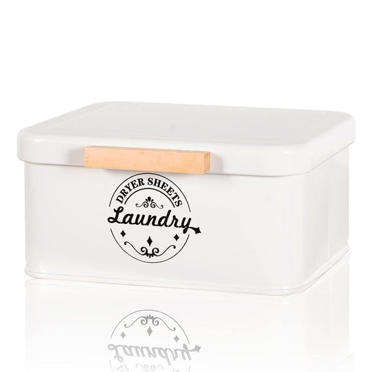 SACREDAY Dryer Sheet Holder with Hinged Lid for Laundry Room Organization. Metal Dryer Sheet Dispenser Container, Farmhouse Laundry Room Decor and Accessories for Dryer Sheets Holder, Cream