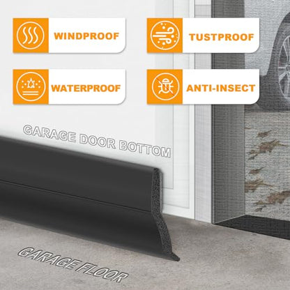 Universal Garage Door Threshold Seals Bottom Rubber Replacement, weatherproofing Garage Door Weather Stripping with Nails (10ft)