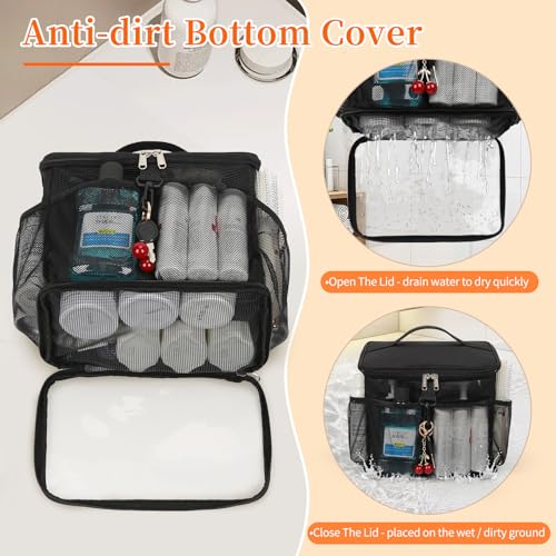 Shower Caddy Portable Mesh Shower Tote for Bathroom, Gym, Travel, Camping - Quick Dry Hanging Organizer Toiletry Bag with Handle for College Dorm Room, Men & Women