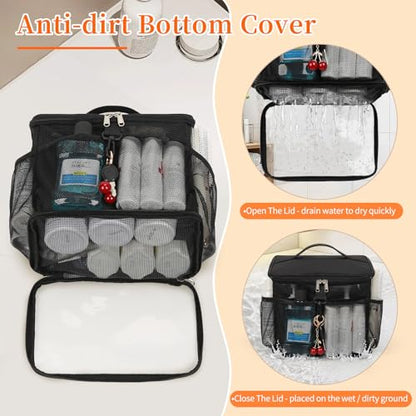 Shower Caddy Portable Mesh Shower Tote for Bathroom, Gym, Travel, Camping - Quick Dry Hanging Organizer Toiletry Bag with Handle for College Dorm Room, Men & Women