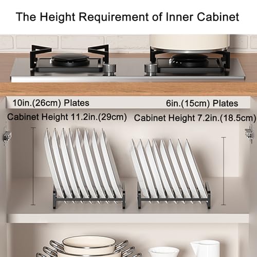 2 Pack Plate Holders Organizers 8 Slots Upright Cabinet Dish Drying Racks Metal Plate Stands (for 6In. 10In. Plates) Dish Organizers for Countertop and Cupboard(at Least 11.2in.Height) Black