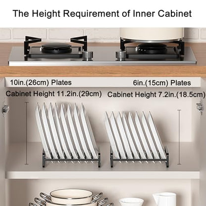 2 Pack Plate Holders Organizers 8 Slots Upright Cabinet Dish Drying Racks Metal Plate Stands (for 6In. 10In. Plates) Dish Organizers for Countertop and Cupboard(at Least 11.2in.Height) Black