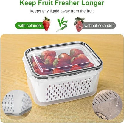 Fruit Storage Containers for Fridge with Removable Colander, Airtight Food Storage Container, Dishwasher Safe Produce Saver for Refrigerator, Keep Berry Fruit Fresh Longer 4 pcs Small Clear