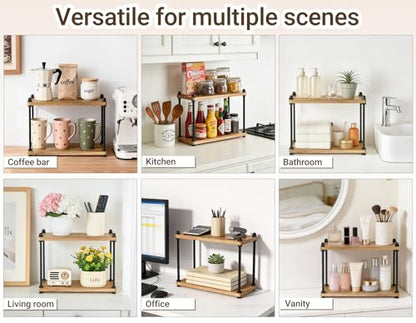 Mkono Bathroom Counter Organizer, 2 Tier Rustic Wood Countertop Sink Shelf | Light Brown, Skincare Makeup Spices Mugs Perfume Holder, Vanity Bedroom Kitchen Coffee Bar Office Storage Decor, Space-Saving