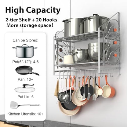 28 Inch Pot Rack Wall Mounted, 2 Tier Pots and Pan... (Alloy Steel)