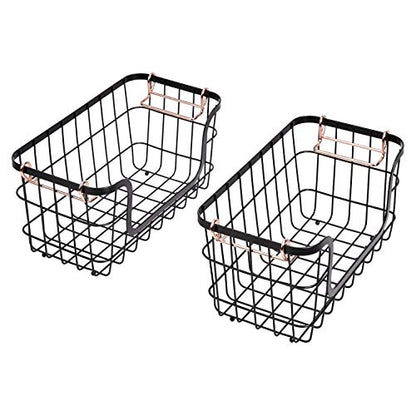 Amazon Basics Stackable Metal Wire Rectangular Storage Baskets for Kitchen, Bathroom or Pantry Organizing, 2 Count, Black