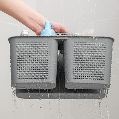 Plastic Portable Shower Caddy Basket with Handle, 3 Compartments, Grey | Storage Organizer with Drain Holes, Sturdy and Durable For Bathroom, Kitchen, College Dorm, Sink, Camping