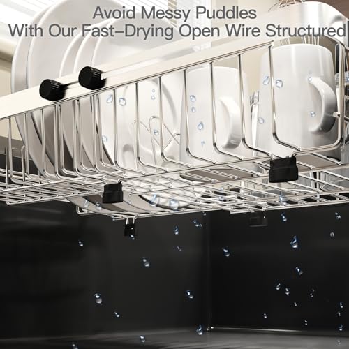 Dish Drying Rack Over The Sink with Utensil Holder | Expandable Stainless Steel Dish Drainer for Small Kitchen, Apartment, RV, Counter Space Saving, Perfect Fit, Rustproof