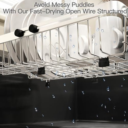 Dish Drying Rack Over The Sink with Utensil Holder | Expandable Stainless Steel Dish Drainer for Small Kitchen, Apartment, RV, Counter Space Saving, Perfect Fit, Rustproof