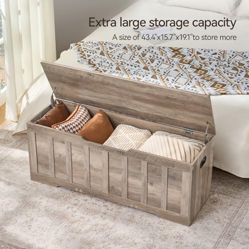 47.2“Storage Chest Extra Large,Wooden Storage Bench(Greige) | Storage trunk with 2 Safety Hinges,47.2x15.7x19.1Inch,Shoe bench,Storage Bench for Bedroom,Living Room,Entryway,Easy Assembly