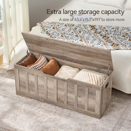 47.2“Storage Chest Extra Large,Wooden Storage Bench(Greige) | Storage trunk with 2 Safety Hinges,47.2x15.7x19.1Inch,Shoe bench,Storage Bench for Bedroom,Living Room,Entryway,Easy Assembly