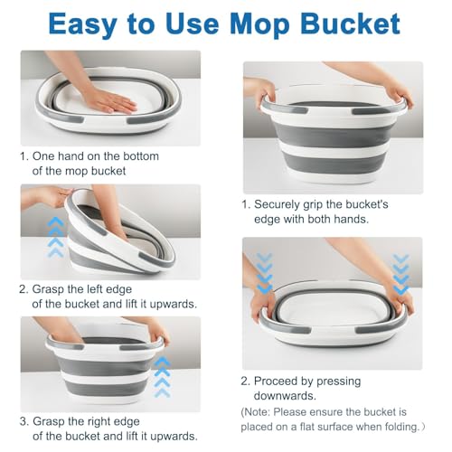 Collapsible Mop Bucket with Handle for Cleaning, 16L(4.2 Gallon) Silicone Square Mopping Bucket for Windows Cleaning or Car Washing, Cleaning Supplies Organizer Plastic Bucket for Storage