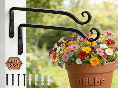 Gtongoko 10" Heavy Duty Outdoor Plant Hanger Wall Bracket, 2 Pack | 48lb Capacity,Rust-Resistant Finish,Easy Installation,Fit Hanging Baskets,Ideal for Bird Feeders & Lanterns