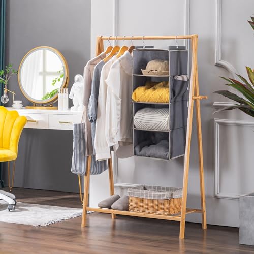 YOUDENOVA Hanging Closet Organizer and Storage for Clothes, 4-Shelf, Grey | Locker/RV/Camper Organizer, Side Pocket, Hanging Shelves for Small Closet, Dorm Room Essentials for Guys, Breathable Fabric