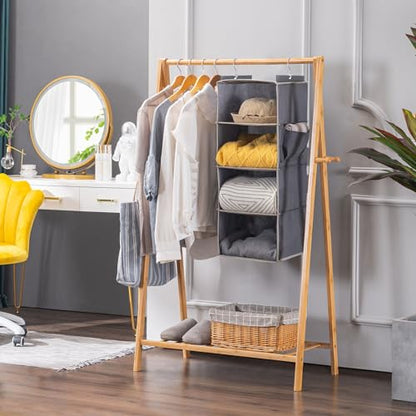 YOUDENOVA Hanging Closet Organizer and Storage for Clothes, 4-Shelf, Grey | Locker/RV/Camper Organizer, Side Pocket, Hanging Shelves for Small Closet, Dorm Room Essentials for Guys, Breathable Fabric