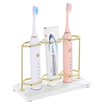 Emibele Electric Toothbrush Holder, 3 Slots 2-Layer Gold Toothbrush Holder | Bathroom Resin Toothpaste Razor Storage Non-slip Organizer for Bathroom Toothbrush Toothpaste Cleanser, Gold Marble White