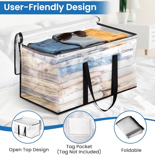 Moving Bags, Heavy Duty Large Storage Bags, 88L, 6 Pack, Clear | Water-Resistant Packing Bags with Reinforced Handles & Dual Zippers, Foldable Storage Totes for Dorm Move & Home Organization