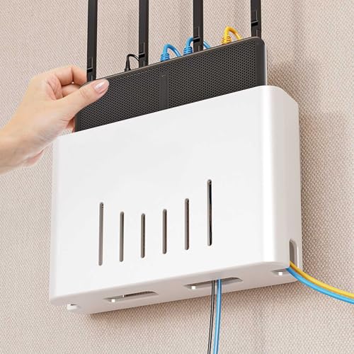 Wall Mounted Metal wall mounts,WiFi Box Hider,White | Wifi router shelf wall mount Suitable for projectors, set-top boxes, routers, gaming devices, etc., (11.8x2.5x7.8in)