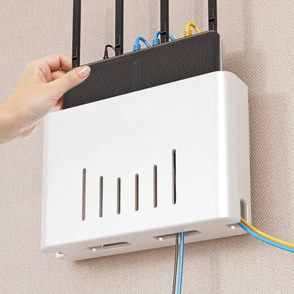 Wall Mounted Metal wall mounts,WiFi Box Hider,White | Wifi router shelf wall mount Suitable for projectors, set-top boxes, routers, gaming devices, etc., (11.8x2.5x7.8in)
