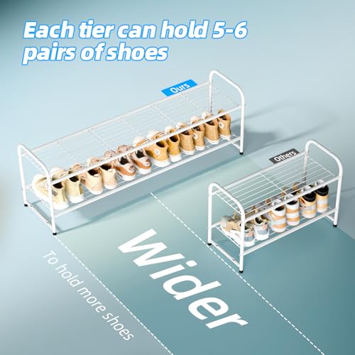 Shoe Rack for Closet, 2 Tier 44 Inch Extra Wide Shoe Storage Organizer for Shelves, Heavy Duty Metal, Easy Assembly, White