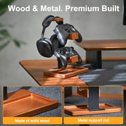 Solid Wood Controller Holder and Headphone Stand, Controller Stand for Desk
